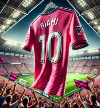 "Camiseta rosa de Miami con el número 10 en un estadio lleno de aficionados"