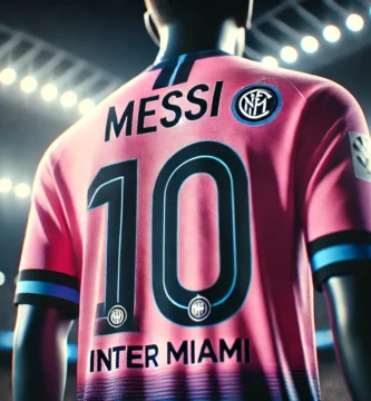 "Camiseta rosa del Inter de Miami con el número 10 y el nombre Messi en la espalda"